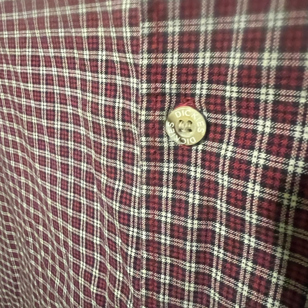 Dickies Men's Burgundy Plaid Button Down Shirt - Picture 7 of 7